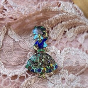 Vintage Topázio Portugal Sterling Silver Filigree Enamel Woman Brooch – 925 Folk